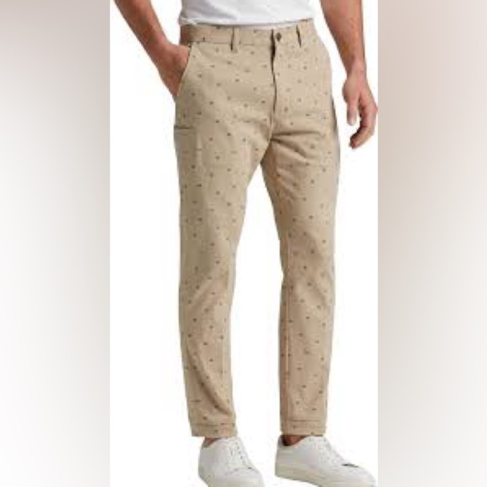 Con.Struct Men’s Slim Fit Stretch Chino Pants Khaki Novelty Print Crab W32 L30